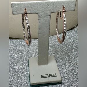 Elegant Two-Tone Rose Gold & Silver Crystal Hoop Earrings